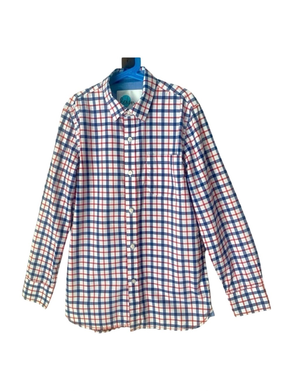 BODEN Casual Button Front Shirt Cotton Plaid Red White & Blue Poplin Preppy